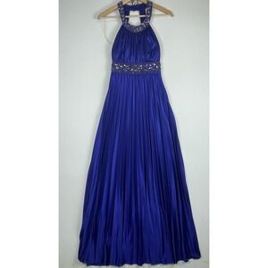 My Michelle Medium Y2K Style Purple Jeweled Halter Maxi Dress Satin‎ Gown Prom